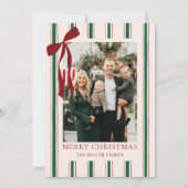 Bow Stripe Family Photo Christmas Holiday Card Feestdagenkaart (Voorkant)