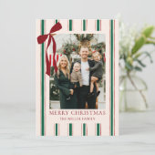 Bow Stripe Family Photo Christmas Holiday Card Feestdagenkaart (Staand voorkant)