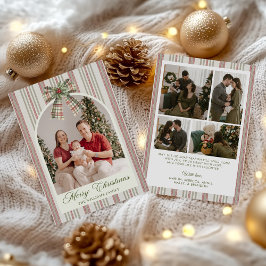 Bow Stripe Family Photo Christmas Holiday Card Feestdagenkaart