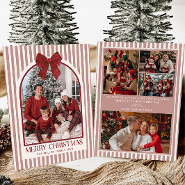 Bow Stripe Family Photo Christmas Holiday Card Feestdagenkaart