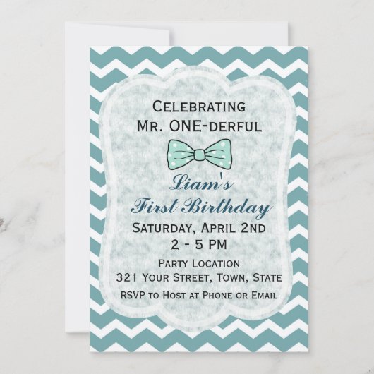 Bow Stropdas 1e verjaardag Uitnodiging (Voorkant)