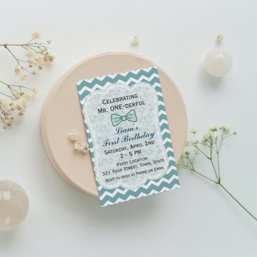 Bow Stropdas 1e verjaardag Uitnodiging