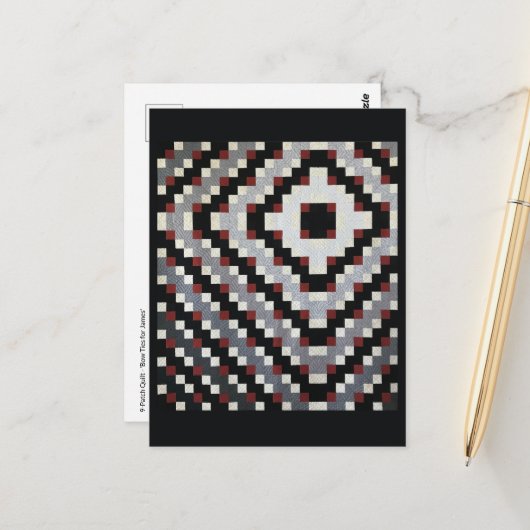 Bow Stropdas 9-Patch Quilt Briefkaart (Voorkant / Achterkant in situ)