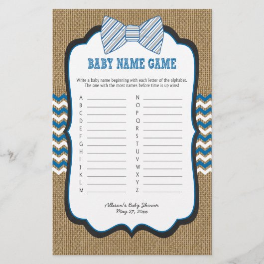 Bow Stropdas Baby shower Games phone/baby name (Voorkant)