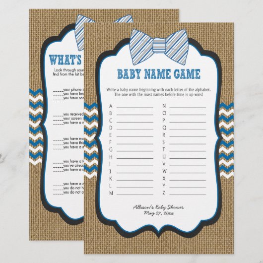 Bow Stropdas Baby shower Games phone/baby name (Voorkant / Achterkant)