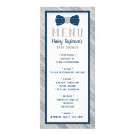 Bow Stropdas Baby shower Menu Kaart, blauw en grij