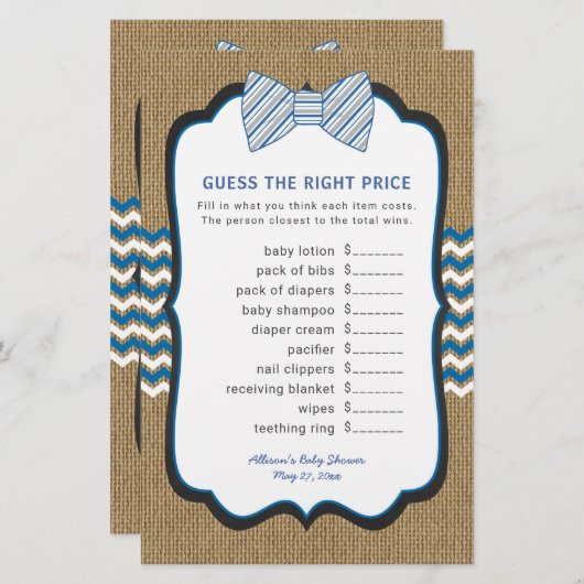 Bow Stropdas Baby shower Spellingprijs + woordscra (Voorkant / Achterkant)