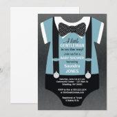 Bow Stropdas Baby shower Uitnodiging, Suspender Ui Kaart (Voorkant / Achterkant)