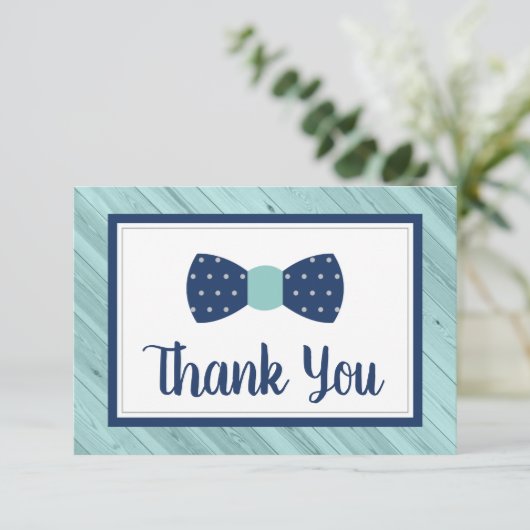 Bow Stropdas bedankje, Navy, Aqua Bedankkaart (Staand voorkant)
