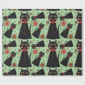 Bow Stropdas Black Cat Wrapping Paper Cadeaupapier (Vlak)