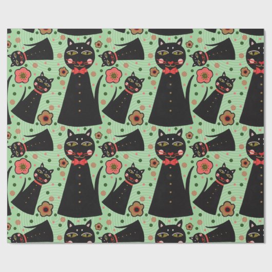 Bow Stropdas Black Cat Wrapping Paper Cadeaupapier (Vlak)