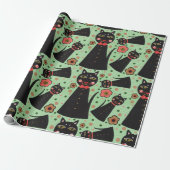 Bow Stropdas Black Cat Wrapping Paper Cadeaupapier (Uitgerold)