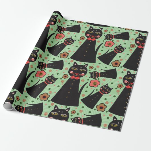 Bow Stropdas Black Cat Wrapping Paper Cadeaupapier (Uitgerold)