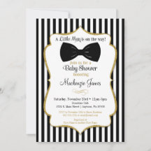 Bow Stropdas Boy Baby shower Invitation Black Gold