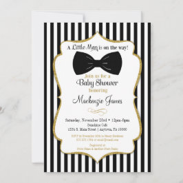 Bow Stropdas Boy Baby shower Invitation Black Gold Kaart