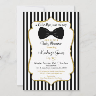 Bow Stropdas Boy Baby shower Invitation Black Gold Kaart
