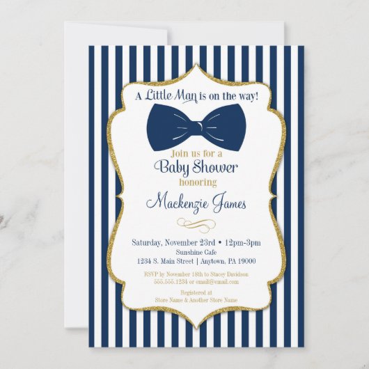 Bow Stropdas Boy Baby shower Invitation Navy Blue  Kaart (Voorkant)