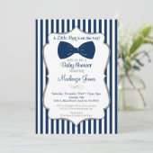 Bow Stropdas Boy Baby shower Invitation Navy Silve Kaart (Staand voorkant)