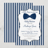Bow Stropdas Boy Baby shower Invitation Navy Silve Kaart (Voorkant / Achterkant)