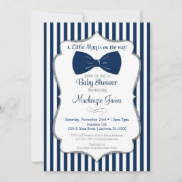 Bow Stropdas Boy Baby shower Invitation Navy Silve Kaart