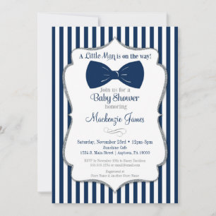 Bow Stropdas Boy Baby shower Invitation Navy Silve Kaart