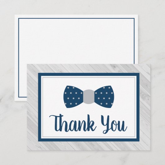 Bow Stropdas Dank je kaart, Navy, Grey Bedankkaart (Voorkant / Achterkant)