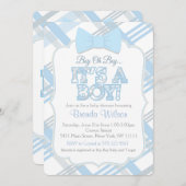 Bow-Stropdas en Blue Plaid Baby shower Kaart (Voorkant / Achterkant)