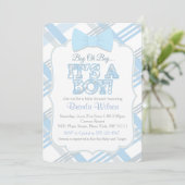Bow-Stropdas en Blue Plaid Baby shower Kaart (Staand voorkant)