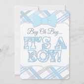 Bow-Stropdas en Blue Plaid Baby shower Kaart (Achterkant)