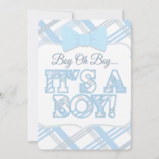 Bow-Stropdas en Blue Plaid Baby shower Kaart (Achterkant)
