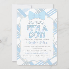 Bow-Stropdas en Blue Plaid Baby shower Kaart