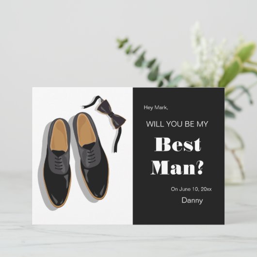 Bow Stropdas en Dress Shoes Best Man Request Kaart (Staand voorkant)