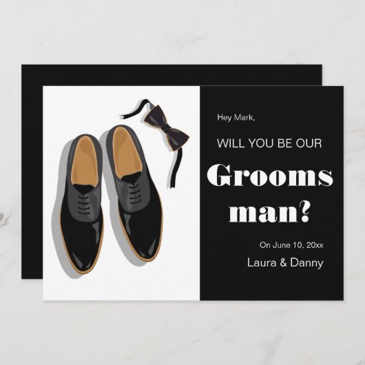 Bow Stropdas en Dress Shoes Groomsman Request Kaart (Voorkant / Achterkant)