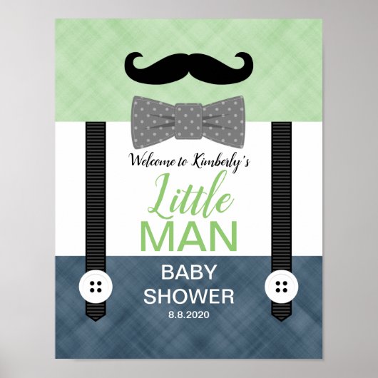Bow stropdas green marvy blue baby shower welkomst poster (Voorkant)