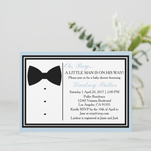 Bow Stropdas Oh Boy Baby shower Uitnodiging (Staand voorkant)