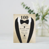 Bow Stropdas Tuxedo Gold 100th Birthday Party Invi Kaart (Staand voorkant)