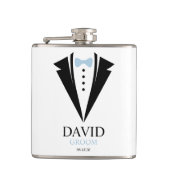 Bow Stropdas Tuxedo "Groom", gepersonaliseerd Heupfles (Voorkant)