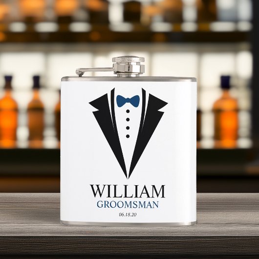Bow Stropdas Tuxedo "Groomsman" gepersonaliseerd Heupfles