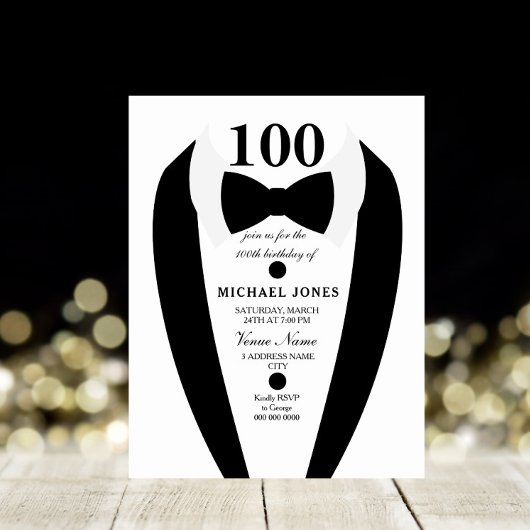 Bow Stropdas Tuxedo Mannen 100th Birthday Party In Kaart