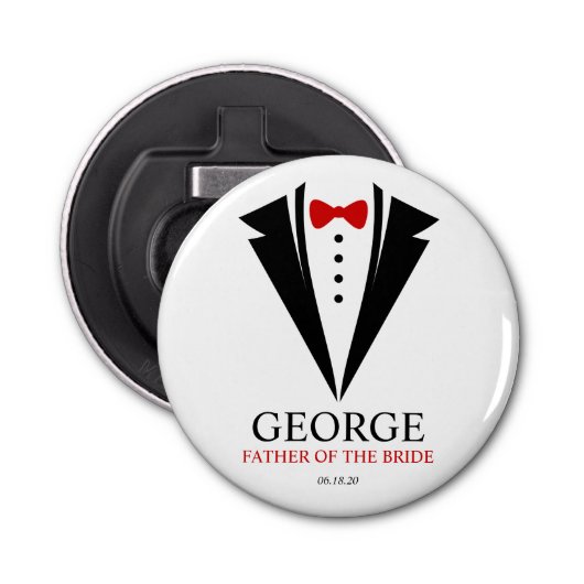 Bow Stropdas Tuxedo "Vader van de bruid" Gepersona Button Flesopener (Voorkant)