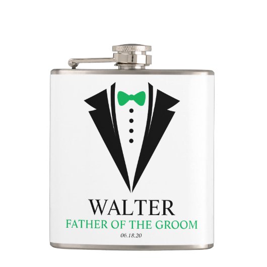 Bow Stropdas Tuxedo "Vader van de bruidegom" geper Heupfles (Voorkant)