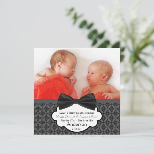 Bow Stropdas Twin Baby Boy Fotoaankondiging Aankondiging (Staand voorkant)