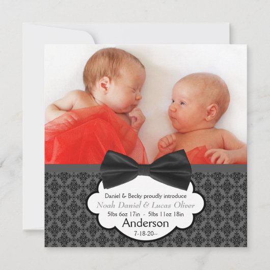 Bow Stropdas Twin Baby Boy Fotoaankondiging Aankondiging (Voorkant)