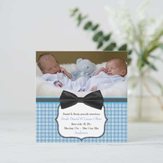 Bow Stropdas Twin Baby Boy Fotoaankondiging Aankondiging (Staand voorkant)