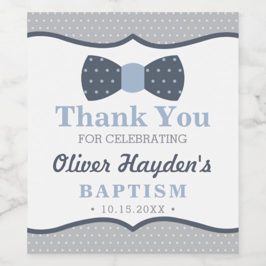 Bow Stropdas Wijnflesetiket in blauw en grijs Wijn Etiket (Enkel label)