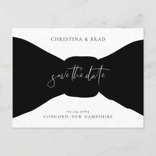 Bow Stropdas zwart-wit Save the Date Announounding Briefkaart (Voorkant)