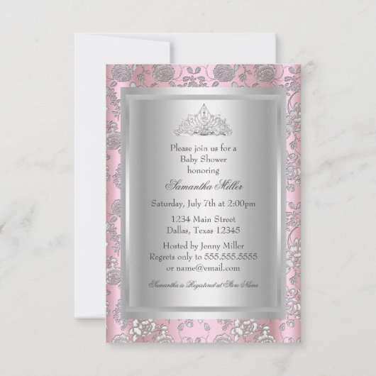 Bow Tiara Princess Baby shower Uitnodiging (Achterkant)