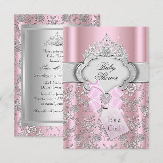 Bow Tiara Princess Baby shower Uitnodiging (Voorkant / Achterkant)