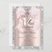 Bow,Tiara,Rose Gold Silver Glitter Sweet 16  Kaart (Voorkant)