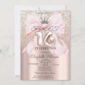 Bow,Tiara,Rose Gold Sweet 16 Glitter Bokeh Kaart (Voorkant)